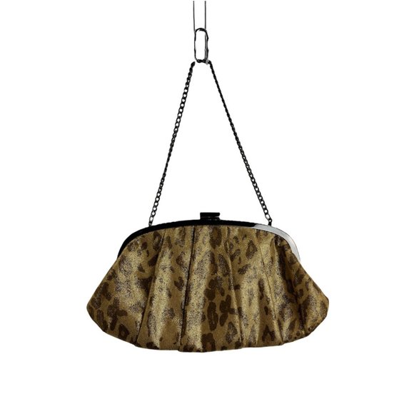 Kate Landry Womens Hand Bag Gold Brown Leopard Print Chain Clasp S - Picture 1 of 11